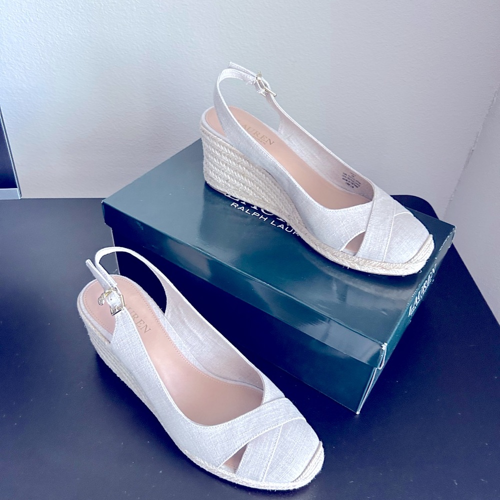 Never worn Canvas espadrille wedges by Ralph Lauren.
